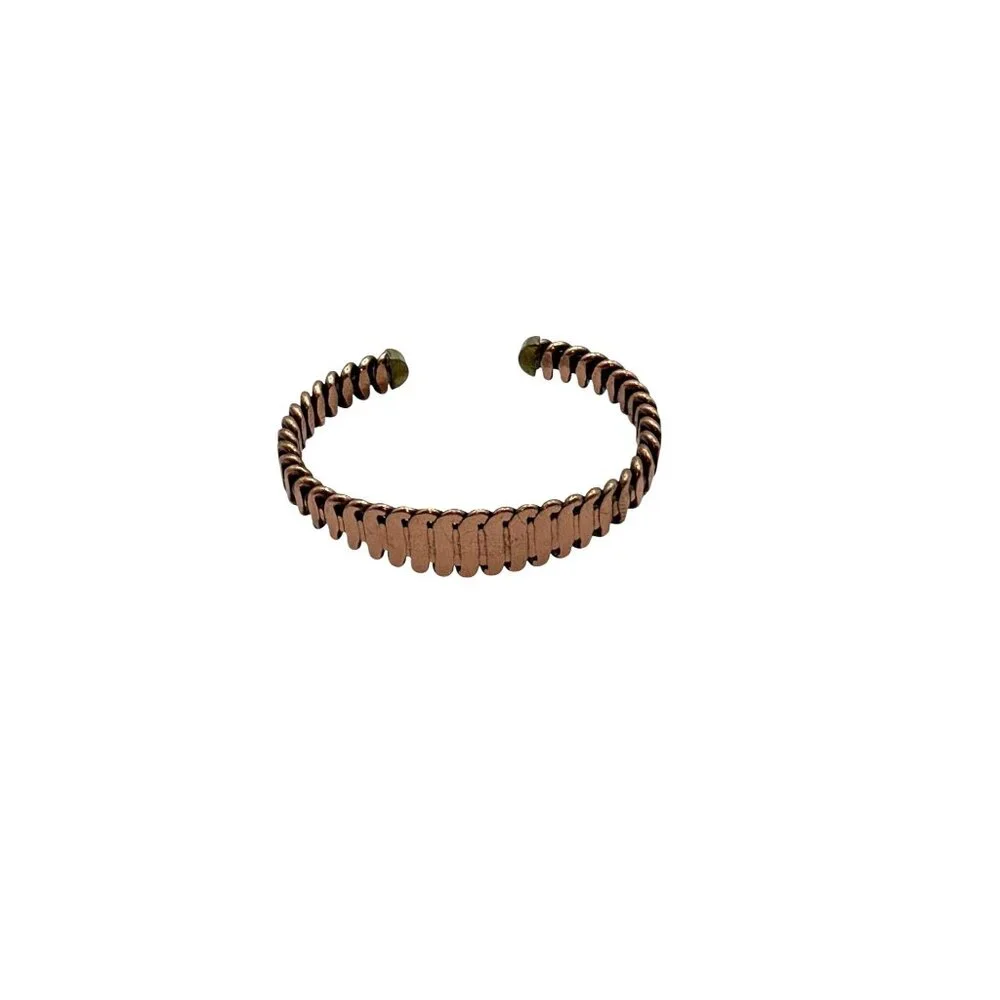 Handcrafted Copper Cuff Bracelet With Textured Chain Link Adjustable Fit Unisex